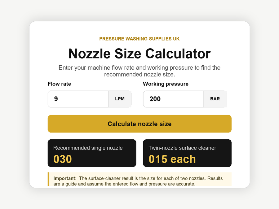 Pressure washer nozzle calculator